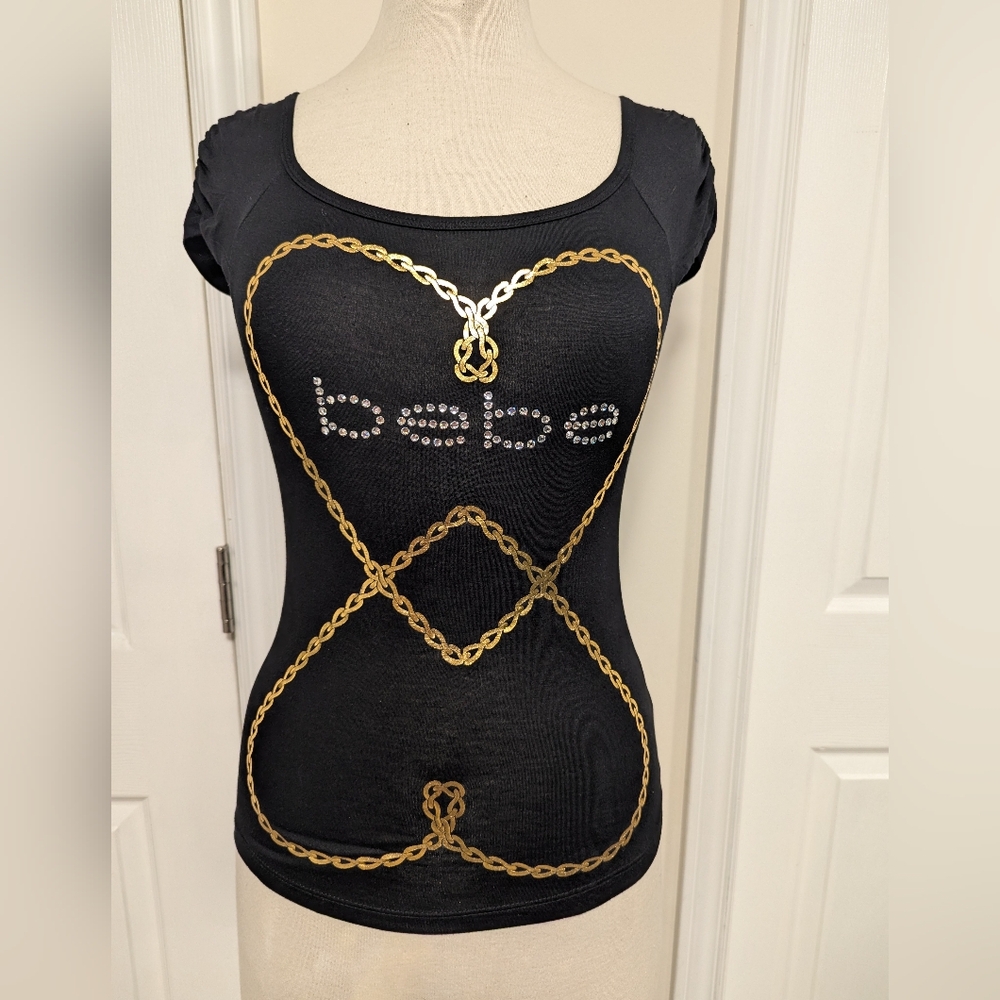 Bebe Black Top with Gold Chain Design
